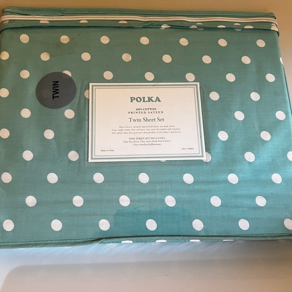 New Twin Sheet Set Matouk Teal/White Polka Dot - Picture 1 of 8